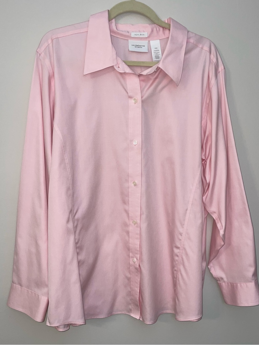 Vintage Liz Claiborne Blouse 20W No Iron Pink Shirt Long Sleeve Tailored Beauty!